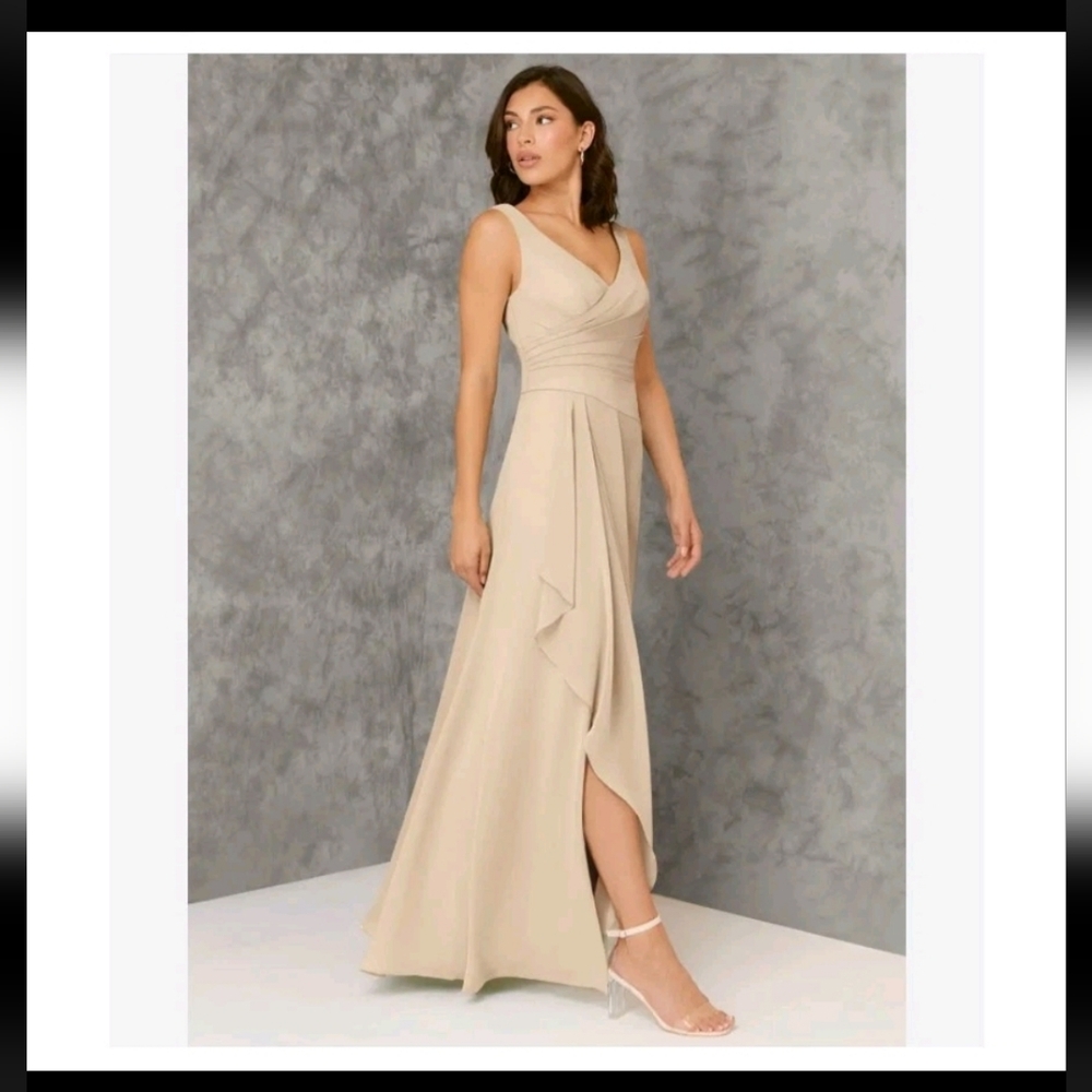 SOLD!! Azazie Kori Bridesmaid Dress A Line Champagne Pleated Chiffon Size A14